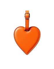 Wall Mural - Orange leather heart shape luggage tag isolated on white background 