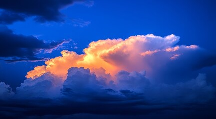 Wall Mural - Dramatic sunset clouds illuminated against deep blue sky