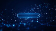 © mudasar - Futuristic search bar with glowing blue outline, magnifying glass icon, and placeholder text 'a', on a network background. Ideal for technology, search, internet, and AI visuals.