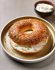 Wall Mural - Sesame bagels with cream cheese