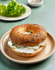 Wall Mural - Sesame bagels with cream cheese