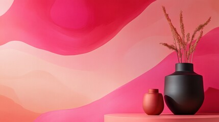 Wall Mural - Vibrant pink abstract wallpaper, featuring soft flowing curves, creates a delicate and inviting atmosphere for any space.