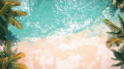 Canvas Print - Tropical Paradise, serene turquoise waters, swaying palm trees, soft sandy shores, vibrant coastal escape, inviting summer vibes