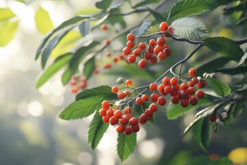 Berries of a mountain ash against foliage