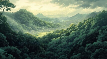 Wall Mural - Serene Forest Landscape in Rich Green Tones, Vivid 4K Detail Capturing Tranquility and Natural Beauty of the Wilderness