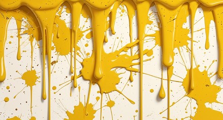 Canvas Print - Bold expressive yellow paint drips and splatters across the page creating a lively and chaotic effect in yellow illustration background