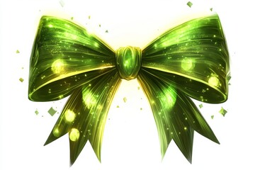 Wall Mural - Green glowing bow isolated on white background.	