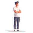 © viklyaha - Handsome young man in casual clothes standing with crossed arms, vector illustration.