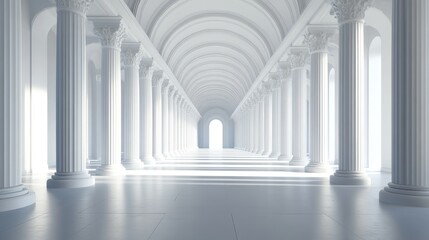 Wall Mural - Sunlit classical colonnade interior with perspective.