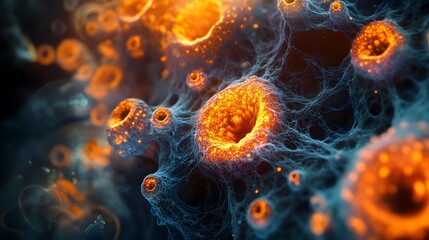 Abstract Orange and Blue Glowing Cellular Structure