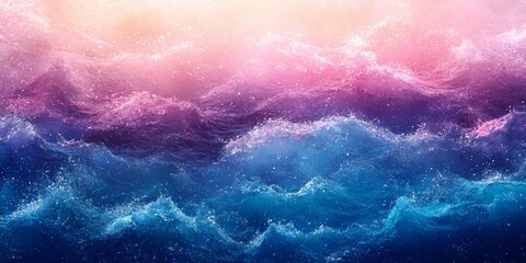 Wall Mural - Abstract ocean waves, pink & blue, cosmic background, digital art, website banner