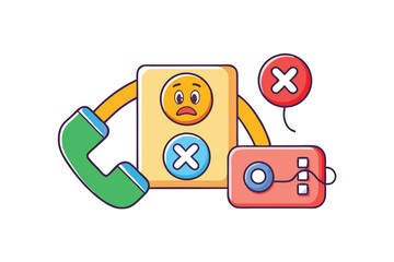Wall Mural - Playful illustrations of phone call icons with colorful, animated designs for answering and declining calls in a fun and engaging way