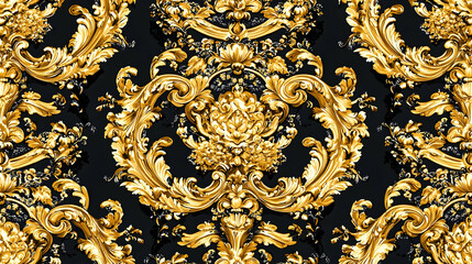 Wall Mural - Gold Baroque Damask Pattern Seamless Texture Design for Fabric, Wallpaper, or Interior Decoration