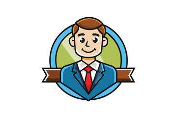 Wall Mural - Business themed cartoon avatar of a smiling professional, featuring clean lines and bright colors for modern branding and designs