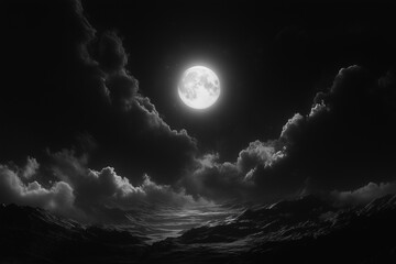 Wall Mural - a dark night sky with clouds and the moon shining brightly in the background.