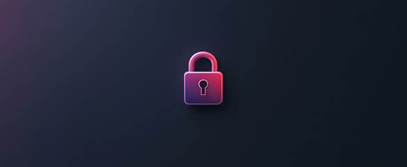 Neon lock symbol on a dark background representing cybersecurity and protection 3D Rendering
