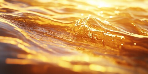 Wall Mural - Golden sunset waves, ocean surface, beach background