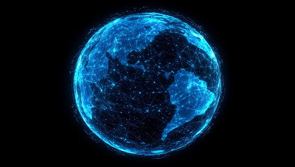 abstract blue planet earth with glowing dots, global network and connectivity concept, data transfer