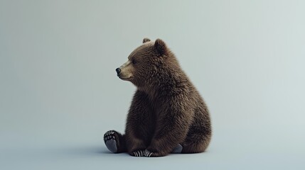 Wall Mural - grizzly cub sitting, studio shot, light background, wildlife photography, nature documentary.