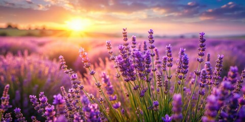 Wall Mural - Stunning purple floral landscapes: capture the serenity of a lavender field under the summer sun.