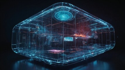 Digital informational technology web futuristic hologram with cloud, Generative AI