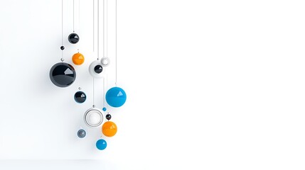 Wall Mural - Abstract Colorful Hanging Spheres  Modern Minimalist Design  White Background