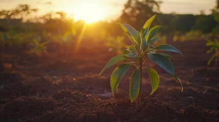 Sapling sunset plantation agriculture growth rural.