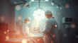 © roberto - Ethereal spiritual vibe: Surgeons in an operating room, light aura, mystical feeling, soft focus, pastel color palette, floating particles.