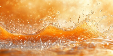 Sticker - Orange liquid splash, bokeh background, fresh