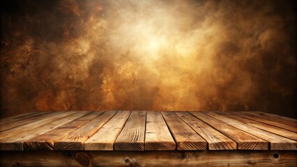 Wall Mural - Wooden Tabletop Against Smoky Brown Background, Composition Horizontal, Image High Resolution, Concept Rustic, Background, Texture Rustic, Texture