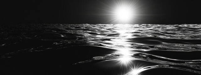 Wall Mural - bright sun reflecting on a dark, textured surface, possibly an alien planet.