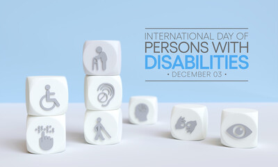 Wall Mural - International Day of Persons with Disabilities (IDPD) is celebrated every year on 3 December. to raise awareness of the situation of disabled persons in all aspects of life. 3D Rendering
