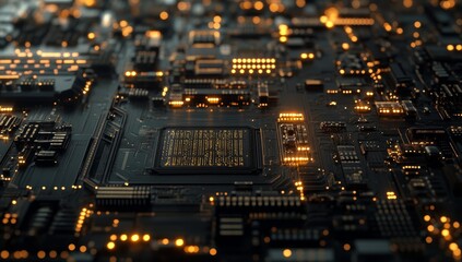 Poster - Close-up of illuminated CPU on a circuit board.