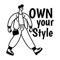 Sticker - A glyph sticker of a person walking confidently with the text own your style 