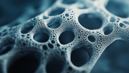 Canvas Print - Abstract porous network structure, intricate 3D digital rendering, close-up view.