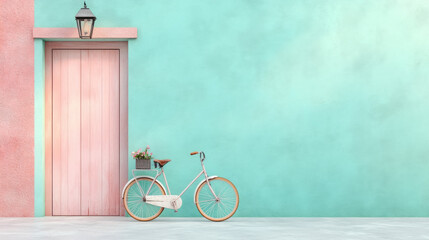 Wall Mural - Juxtaposition, Vintage bicycle leaning against a glowing surface, showcasing high fidelity and artistic appeal in a captivating digital format.