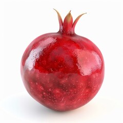 Wall Mural - Single ripe pomegranate fruit with shiny red skin and crown on plain white background