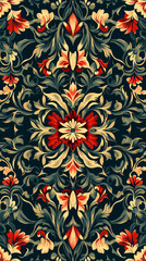 Wall Mural - The image displays a detailed floral pattern with a dark background