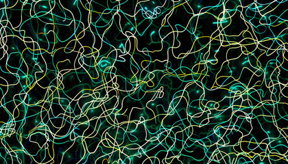 Abstract Background - Green and Yellow Tangled Lines on Black