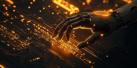 Poster - Robotic hand interacting with glowing circuit board. (1)