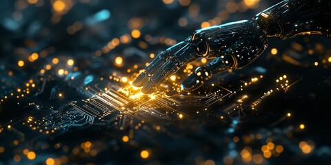 Poster - Robotic hand interacting with glowing circuit board. (5)