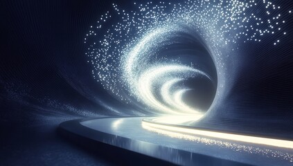 Wall Mural - futuristic glowing tunnel with particles.