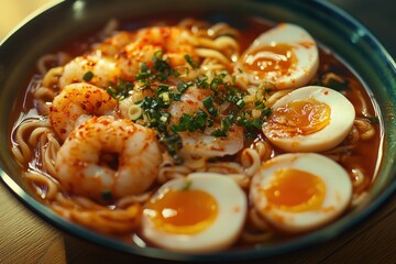 Canvas Print - JJampong is a spicy noodle dish with seafood from Korea