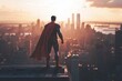 © alphaspirit - Superhero watching over new york city at sunset from rooftop