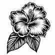© VanSash  - Detailed black and white illustration of a hibiscus flower with intricate leaf designs. Generative AI