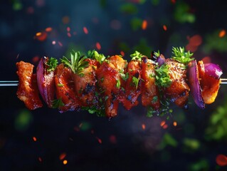 Shish Kebab with Sauce and Vegetables