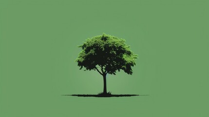 Wall Mural - A single, dark green tree silhouette on a yellow background.