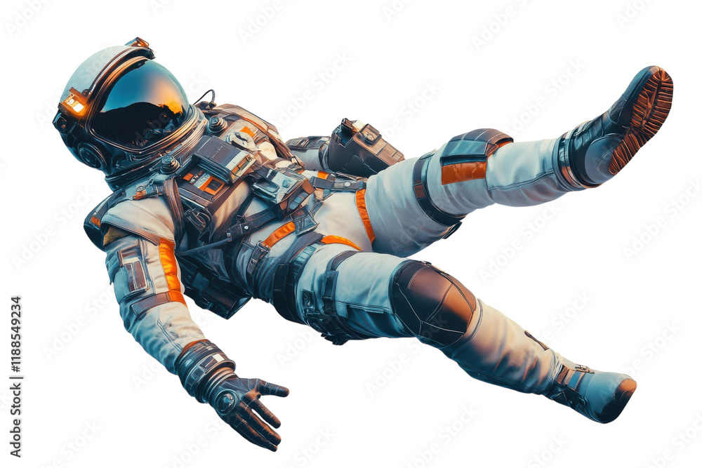 A space explorer in a futuristic suit floating amidst stars in a cosmic ...