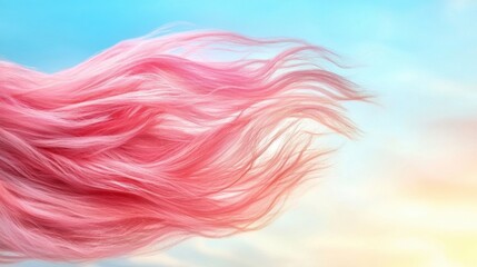 Wall Mural -  A woman's pink hair blowing in the wind against a blue sky