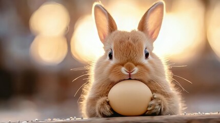 Wall Mural - A rabbit holding an egg in its mouth